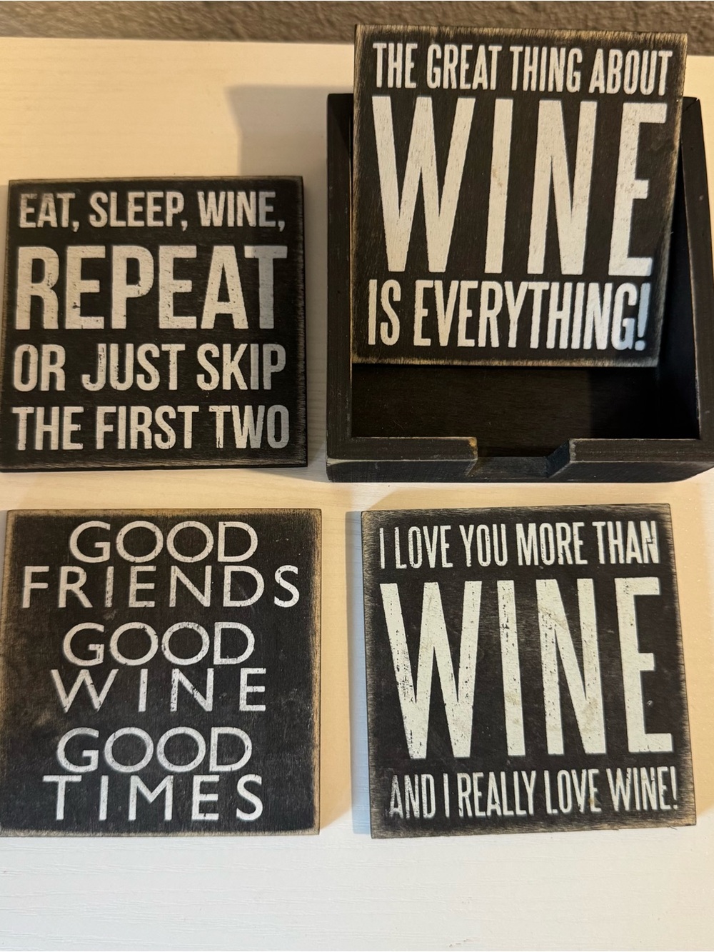 Black & White Wine Quote Coasters - Set of 4